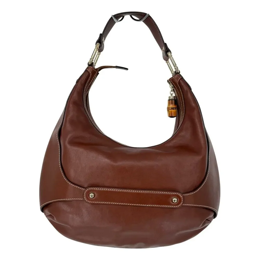 GUCCI Brown Leather Bamboo Amalfi Hobo Shoulder Bag - Picture 2 of 16